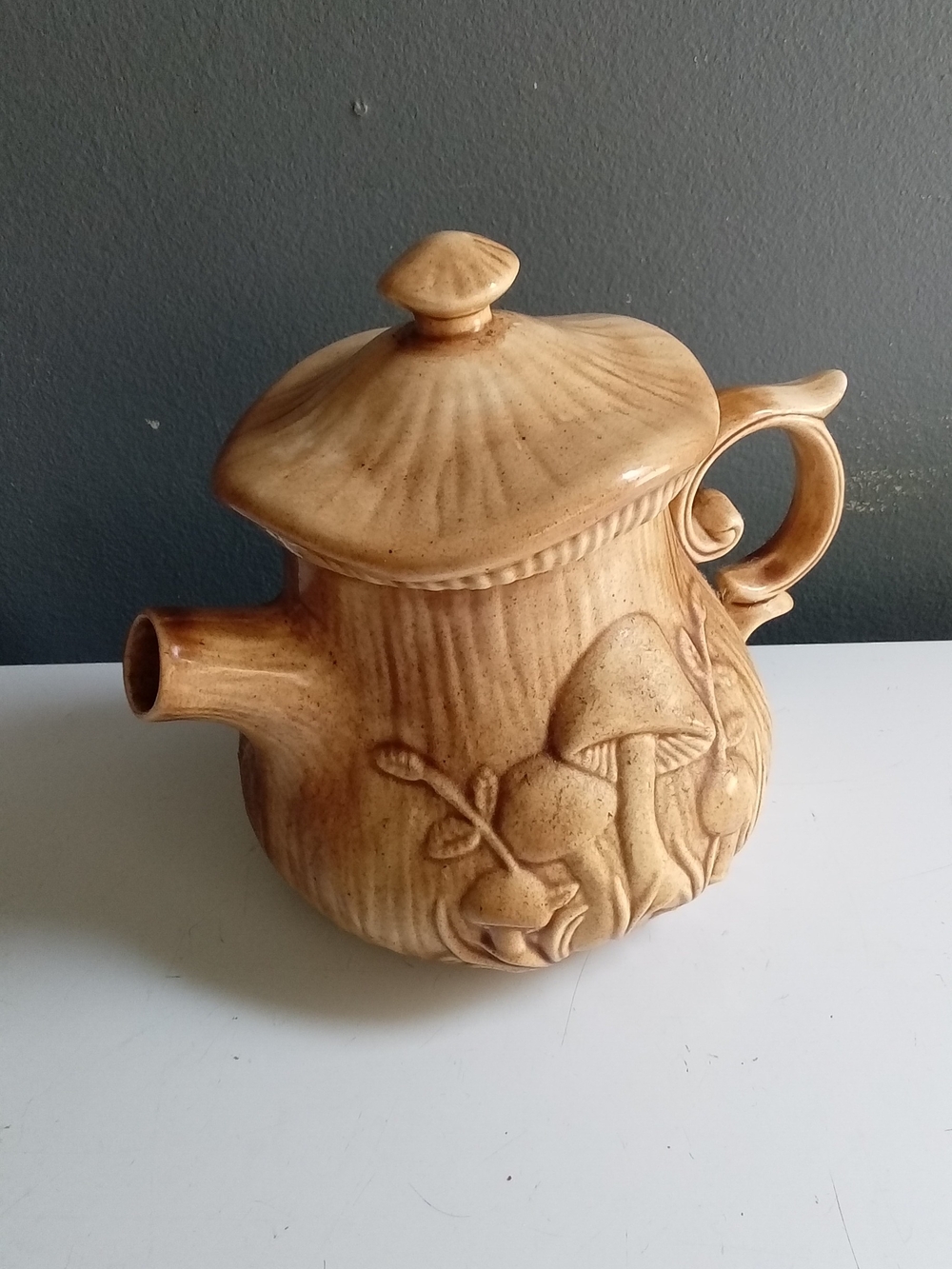 Vintage Arnels Mushroom Ceramic Teapot Brown Glazed Cottagecore 1970s Pottery